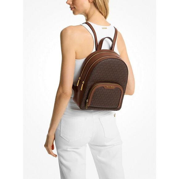 MICHAEL KORS Jaycee Medium MK Monogram Logo Backpack Brown Coated Canvas NWT - Picture 3 of 9